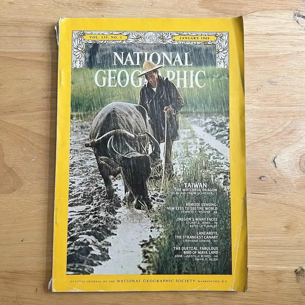 Vtg National Geographic January 1969 Magazine Taiwan Oregon Quetzal Lanzarote